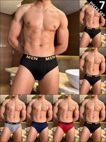 Wedaily Men's Letter Waistband Casual Triangle Briefs (7-Piece Set) - Multicolor - View 1