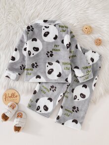 Cozy Pixies 男嬰卡通熊貓長袖上衣與長褲家居服套裝 - 彩色 - 查看 2