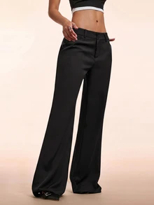 Avantive Women's Solid Color Wide Leg Loose Casual Commute Long Pants - Black - View 6