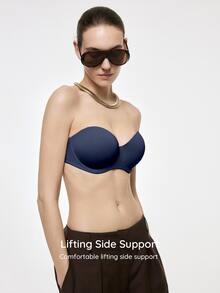 SHEIN 女款純色舒適抹胸內衣 - 藍色 - 查看 4