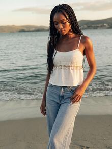 CAJUNI Spaghetti-Strap Top Featuring Special Shell-Style Fabric And Trim; Perfect For A Chic, Elegant, And Casual Summer Vacation Look. - Beige - View 3