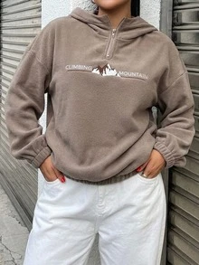 Dazy Plus Thickened Fleece Hooded Streetwear Casual Pullover Sweatshirt, New Autumn/Winter Style - Khaki - View 4