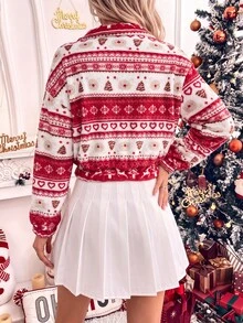 SHEINBlues Sweatshirt Fleece Wanita Terbaru 2026 - Edisi Natal dengan Kantong, Merah - Merah - View 3