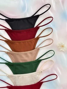 SHEIN مجموعة 7 قطع من سراويل داخلية نسائية بتصميم ثونغ بحزام رفيع ناعم ومريح - متعدد الألوان - مشاهدة 5