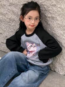 DAZY Tween Girl) Casual Colorblock Long Sleeve Sweatshirt Top Stylish Autumn Winter - Grey - View 10