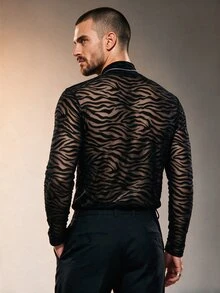 Manfinity Dauomo Men's Fashionable Sheer Sexy Animal Print T-Shirt - Black - View 2