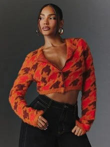 NYA SZN Women's Geometric Pattern Long Sleeve Single-Breasted Knit Cardigan - Multicolor - View 6
