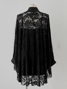 Sunspun Fashion High Neck Lace Batwing Long Sleeve 2 In 1 Dress Fall - Black - View 3