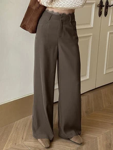 Dazy Tall Women's Solid Color Casual Versatile Daily Wear Long Pants - Brown - View 2