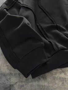 EASEVO Men's Casual Vacation Sports College Outdoor Patchwork Reverse Bone Hooded Sweatshirt Halloween Winter Party Autumn - Black - View 3