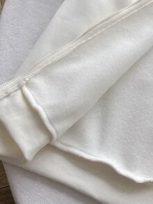 SHEIN 兒童青少年女孩秋冬休閒街頭時尚拼接刺繡立領對比色織帶拉鍊連帽外套與長褲兩件套，適合返校與日常穿著 - 白色 - 查看 7