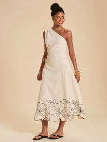 Travachic Women's Floral Print One-Shoulder Sleeveless Elegant Dress - Apricot - View 4