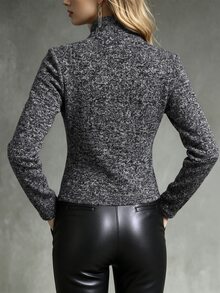 LUMIGAL Women Asymmetrical Zip Ribbed Knit JacketAutumn/Winter - Black - View 3