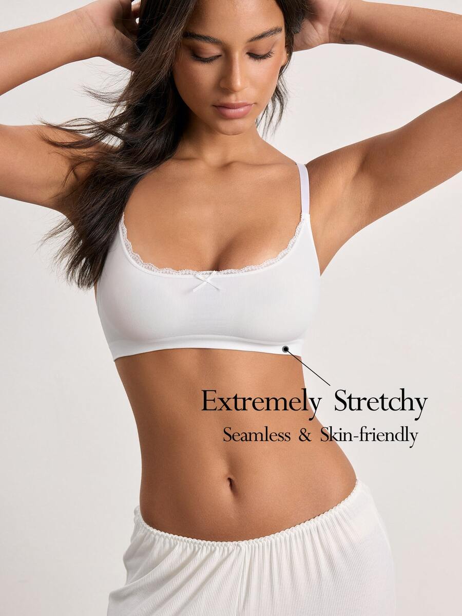 Ocili Seamless One-Piece Knit Comfortable Minimalist Pink Girl Knitted Comfort Women Spliced Mini Lace Bra - White - View 1