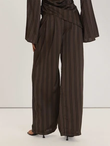 MUSEYN Brown Satin Wide Leg Trousers Versatile Everyday Casual Fall - Coffee Brown - View 4