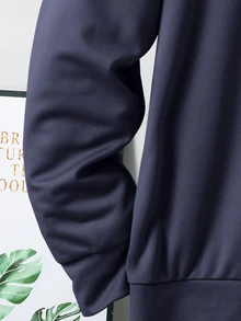 SHEIN 青少年男孩拼色寬鬆長袖連帽衫套裝，冬季，街頭風，畢業季，開學季 - 藏蓝色 - 查看 5