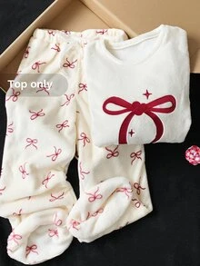 Comfortcana Plus Size Women's Bow Pattern Casual Daily Long Sleeve T-Shirt - White - View 1