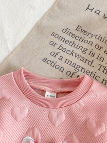 SHEIN 1pc Baby Girls Sweater Dress Cute Sweet Pink Heart Embossed Cat Bow Floral Ruffle Long Sleeve Round Neck Regular Party Fall Holiday A-Line - Pink - View 4
