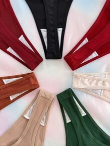 SHEIN مجموعة 7 قطع من سراويل داخلية نسائية بتصميم ثونغ بحزام رفيع ناعم ومريح - متعدد الألوان - مشاهدة 4