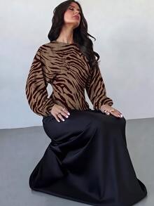 Firerie 女款新款極簡優雅浪漫休閒日常都市通勤時尚百搭咖啡棕豹紋圓領蝙蝠袖長袖收腰繫帶X型修身襯衫，教師穿搭，秋季四季通用現代都市商務女辦公室低調老錢風高端優雅通勤機場穿搭 - 白色 - 查看 5
