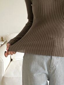 DAZY Women's Solid Color Lapel Long Sleeve Business Casual Pullover Sweater - Camel - View 5