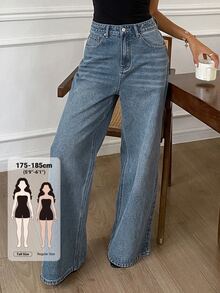 Livesso Tall Women's Casual Daily Denim Jeans With Pockets And Buttons - Blue - View 1
