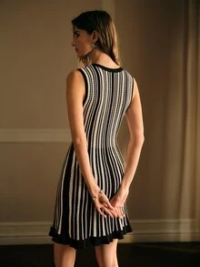 MOTF PREMIUM WOMEN'S STRIPED CASUAL DAILY SUMMER TRAVEL KNIT DRESS - Black - View 4