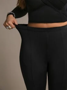 Freevana Plus Size French Lace Patchwork Split Hem Pants - Black - View 1