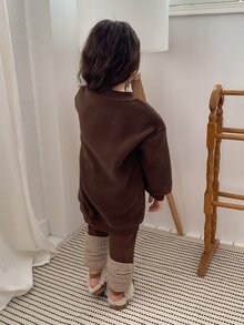 DAZY Gaun Bayi Perempuan Bordir Leher Bulat Bahu Jatuh Lengan Panjang Longgar - Coffee Brown - View 2