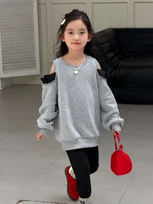 Dazy Kids Tween Girl Cold Shoulder Long Sleeve Loose Casual Sweatshirt - Dark Grey - View 5