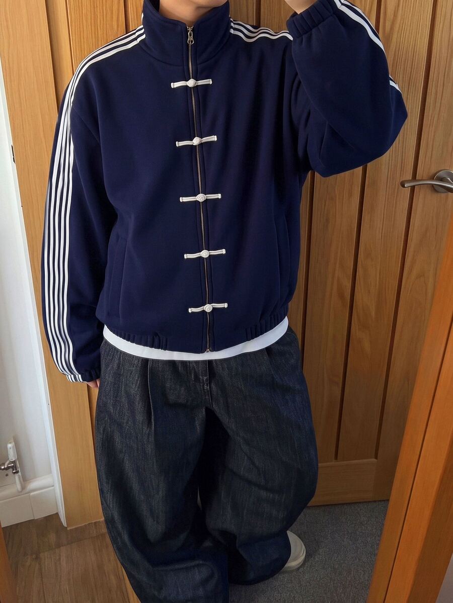 SWAVVY Men's Colorblock Casual Daily Wear Long Sleeve Jacket - Navy Blue - View 1