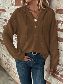 Reflora Plus Size Women Solid Color Casual Daily Sweatshirt - Brown - View 1