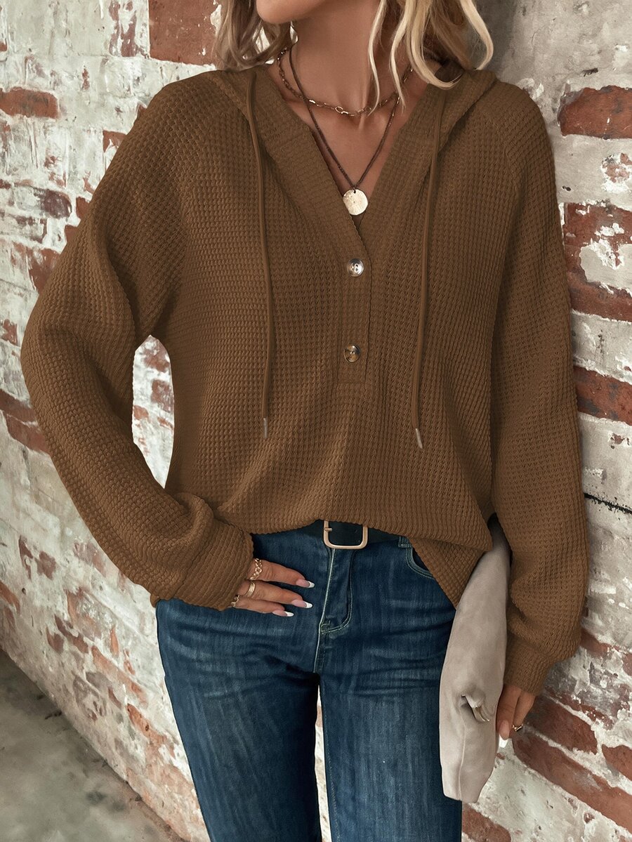 Reflora Plus Size Women Solid Color Casual Daily Sweatshirt - Brown - View 1