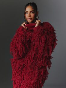 NYA SZN Knit Top Long Sleeve Sweater Fringe Holiday Festival Special Occasion Everyday Casual Work Concert Going Out Club Cozy Chic Cute Party Red Fall Winter - Red - View 6