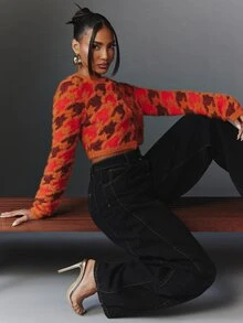 NYA SZN Women's Geometric Pattern Long Sleeve Single-Breasted Knit Cardigan - Multicolor - View 3