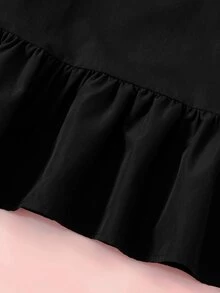 HELLO KITTY AND FRIENDS | SHEIN Tween Girl Letter Print Hooded Cape Dress - Black - View 7