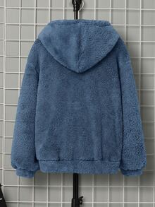 SHEIN 兒童男童休閒刺繡雙面刷毛連帽套頭針織衛衣 秋冬款 - 霧霾藍 - 查看 2