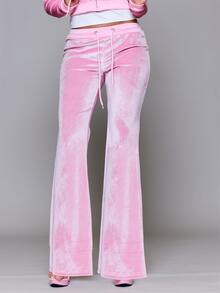 MUSERA Velour Elasticated Drawstring Waist Low Rise Coord Jogger Bottoms Autumn Fall Winter Daily Back To School Pink Pony - Pink - View 2