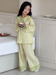 DAZY Tween Girl) Collared Loose Casual Top + Straight Leg Pants 2pcs Set Loungewear - Yellow - View 7