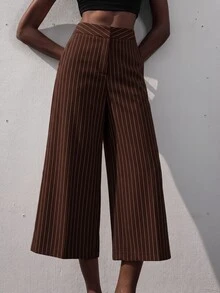 Aveloria Modichic 優雅通勤辦公女款中腰寬鬆前中褶 7/10 分長七分褲 - 巧克力棕 - 查看 5