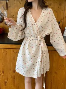 DAZY Women's Fashionable Versatile Polka Dot Contrast Color Robe For Home Wear - White - View 13