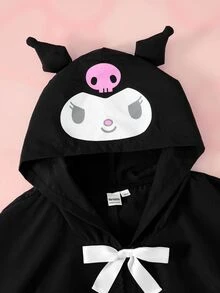 HELLO KITTY AND FRIENDS | SHEIN Tween Girl Letter Print Hooded Cape Dress - Black - View 4