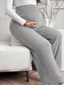 SHEIN 孕婦休閒可調腰圍護肚舒適長褲 - 淺灰色 - 查看 7