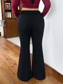 Rivivi 女款高腰黑色彈性修身顯瘦喇叭褲，秋冬新年穿搭牛仔褲 - 黑色 - 查看 2