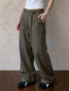 DAZY Women's Straight Leg Belt Decor Casual Denim Jeans - Army Green - View 3