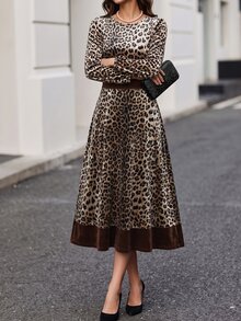 Editum Women's Leopard Print Sexy Long Sleeve Dress - Brown - View 4