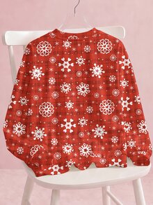 SHEIN X Care Bears Christmas Cute Bear Snowflake Red Plaid All-Over Print Women's Sweatshirt Full Pattern - White - View 2