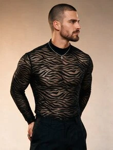 Manfinity Dauomo Men's Fashionable Sheer Sexy Animal Print T-Shirt - Black - View 1