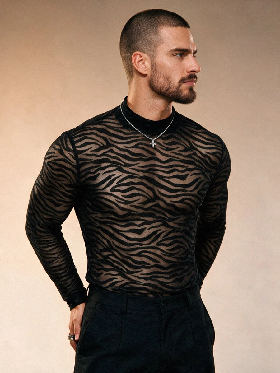 Manfinity Dauomo Men's Fashionable Sheer Sexy Animal Print T-Shirt - Black - View 1