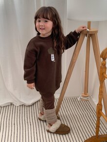 DAZY Gaun Bayi Perempuan Bordir Leher Bulat Bahu Jatuh Lengan Panjang Longgar - Coffee Brown - View 8